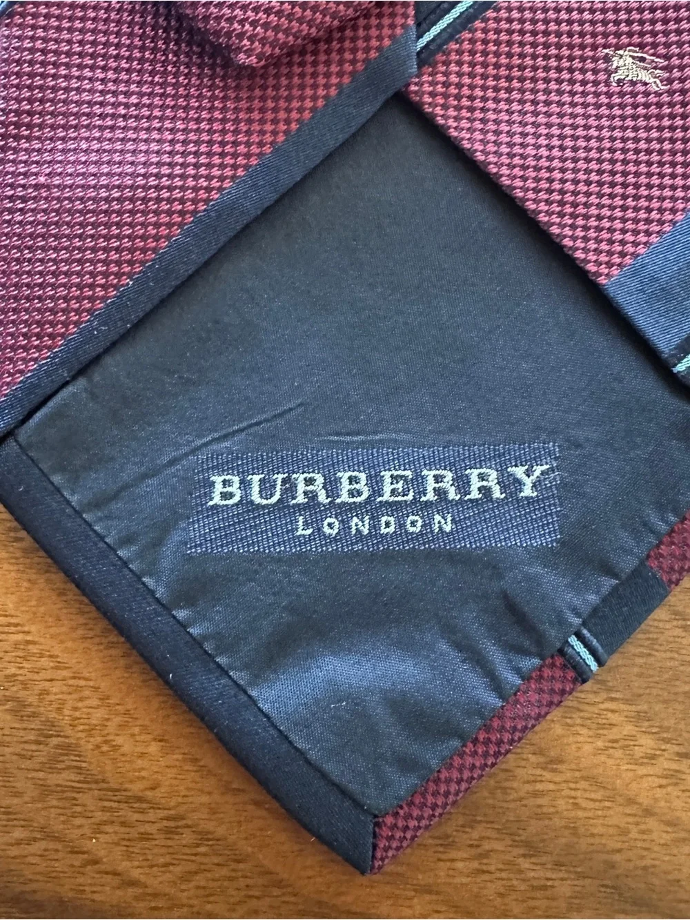 Burberry Burgundy and Navy Striped Silk Tie